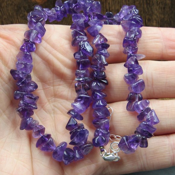 16" Sterling Silver Simple Amethyst Stone Chips Necklace Vintage - Picture 2 of 5